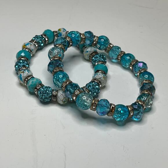 Bracelets beaded stretch style turquoise blue colored chunky versatile - Picture 2 of 8